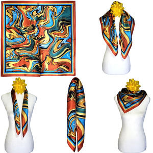 NWT Genuine 100% Mulberry Silk Satin Scarf 25"x25" Medium Square Shawl 57091